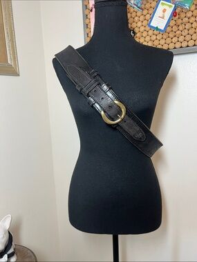 Strong Black Leather 2-1/4” Deluxe River Belt with Brass Buckle Sz.42